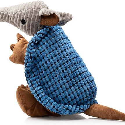 Hollypet Plush Dog Squeaky Toy Stuffed Armadillo Animal Pet Puppy Chew Toys with Clean Teeth for Small Medium Large All Breed Sizes Dogs, Blue, 10 in