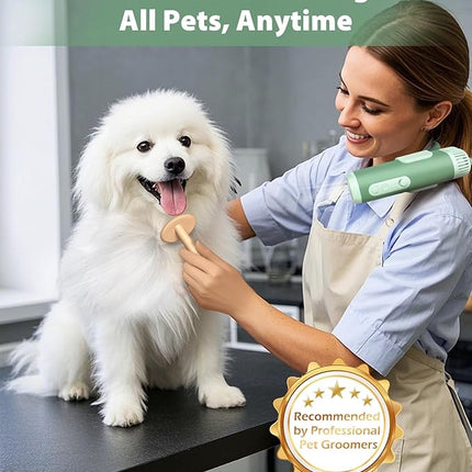 Hands-Free Dog Hair Dryer – Low Noise Pet Grooming Blower for Small & Medium Dogs Cats, Fast Drying, Adjustable Heat & Speed, Portable (Green)