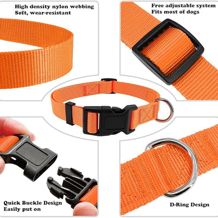 Dog Collar Orange Basic Adjustable Dog Collars with Breathable Quick Release Nylon Pet Collar for Puppy Small Medium Large Dogs Boy