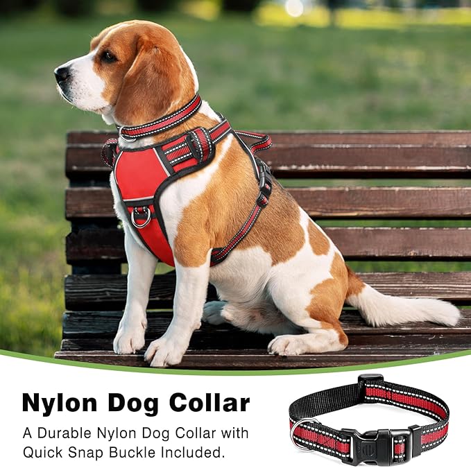 WINSEE Dog Harness No Pull, Pet Harnesses with Dog Collar, Adjustable Reflective Oxford Outdoor Vest, Front/Back Leash Clips for Small, Medium, Large, Extra Large Dogs, Easy Control Handle for Walking