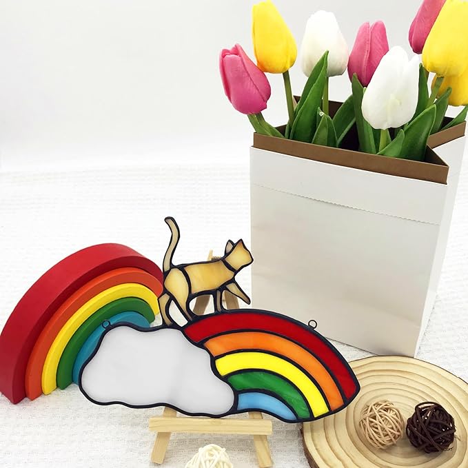 Orange Cat Decor Gifts for Cat Lovers, Stained Glass Window Hangings Cat Suncatcher for Window, Pet Cat Memorial Gifts for Women, Loss of Tabby Cat Sympathy Gifts