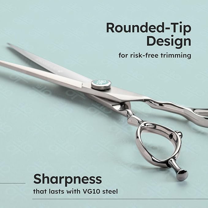 7” Dog Grooming Scissors with Sawtooth Blade ｜ VG10 Japanese Steel Professional Pet Grooming Shears for Cats & Dogs ｜ Precise Trimming ｜ Lightweight, Ergonomic, Handcrafted Design ｜ K9 Shears