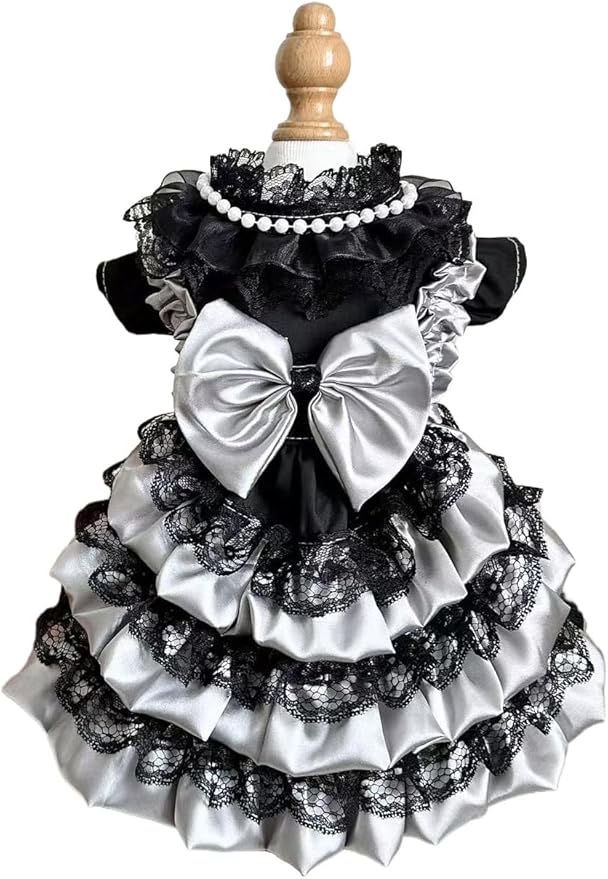 Fashion Sweet Puppy Dog Lace Princess Tailored Dress for Mini and Petite Dog C-Black Small