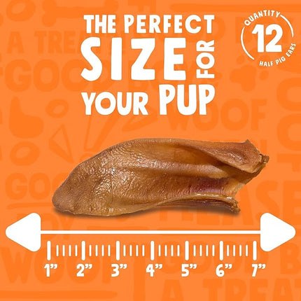 Natural Half Pig Ears for Dogs Large, Pigs Ears for Dogs - Premium Dog Ear Treat - Dog Chew Treats for Large and Small Breeds (12 Pack)