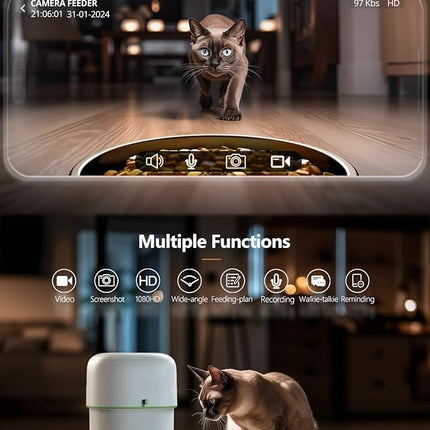 Automatic Cat Feeder with Camera - 5G WiFi Auto Cat Food Dispenser, 1080P HD Video with Night Vision, 1-15 Meals, 1-99 Portions, 2-Way Audio, Keeps Food Fresh, Timed Pet Feeder Also for Dogs