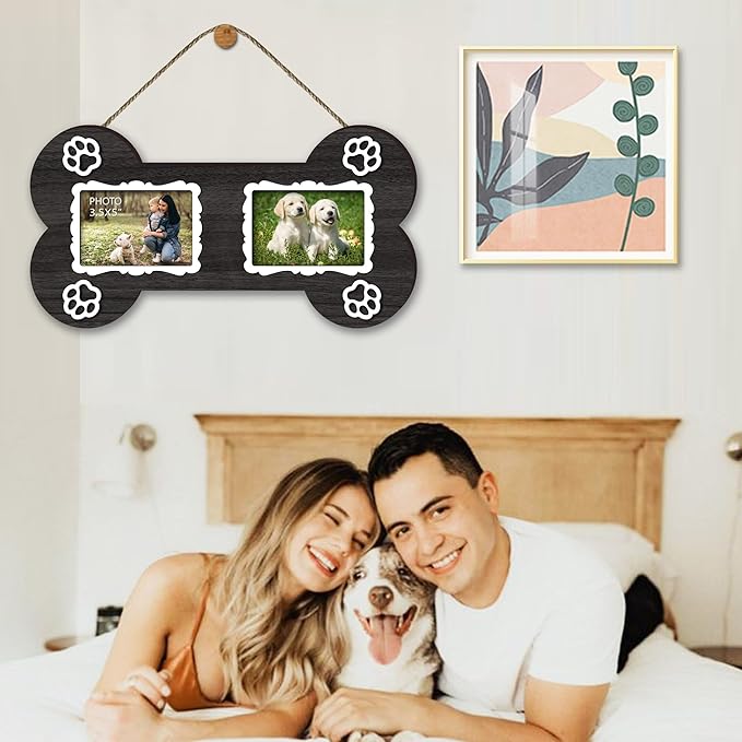 Dog Memorial 3.5x5 Inches Bone Shaped Double Picture Frame - Pet Passing Away Sympathy Gift with Paw Print - Bereavement Sympathy Decor for Loss of Dog