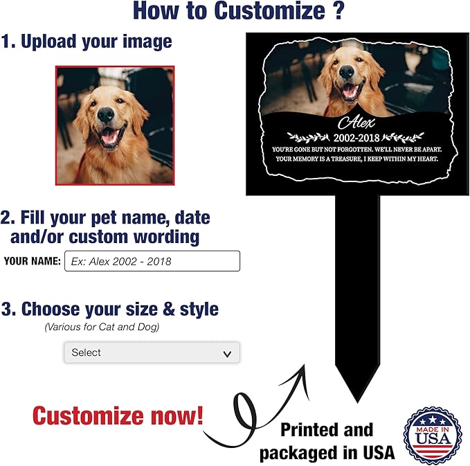 Bfi Gift Customized Dog Memorial Pet Plaque Stake with Paw Photo Grave Marker Cross for Garden or Yard Memorial Gifts