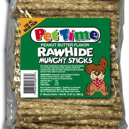 Cadet Premium Grade Rawhide for Dogs, Long-Lasting Munchy Sticks, Single-Ingredient Dog Chews, Peanut Butter Flavor, 5-Inch, 100 Count