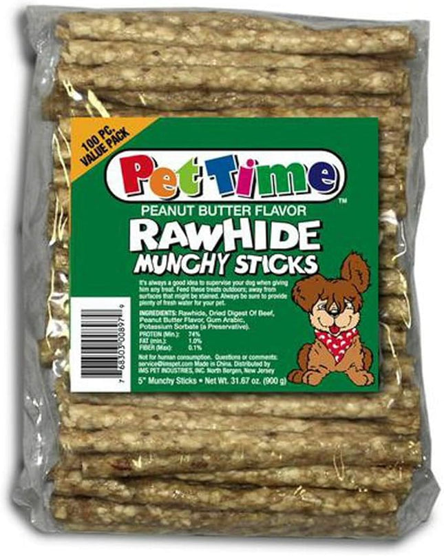 Cadet Premium Grade Rawhide for Dogs, Long-Lasting Munchy Sticks, Single-Ingredient Dog Chews, Peanut Butter Flavor, 5-Inch, 100 Count