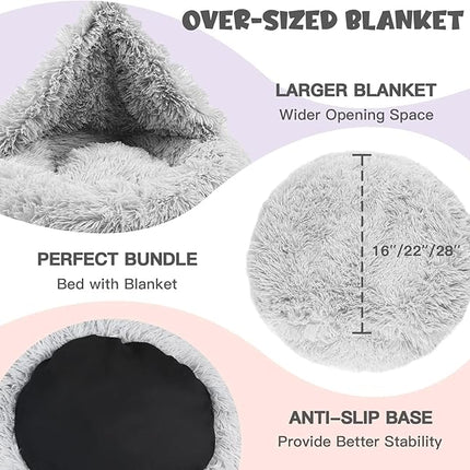 Himax Dog Beds for Small Dogs, Donut Dogs Bed with Blanket Attached, Calming Dog Bed Washable (20"/26"/35") Light Grey for Puppy