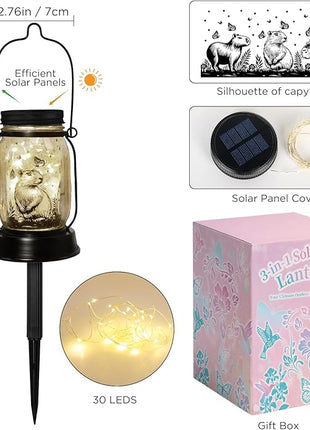 Capybara Gifts for Women/Men Capybara Solar Lanterns Mom Grandma Birthday Present Lantern Memorial Lights Solar Garden Decoration Outside for Yard, Patio,Backyard,Porch Torches