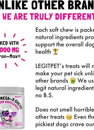 Omega 3 Alaskan Salmon Oil Treats for Dogs 120 Fish Oil Chew Supplement Skin and Coat Allergy and Itch Relief Hip & Joint Health Brain Shedding Hot Spots Treatment Omega 3 6 9 EPA & DHA Fatty Acids