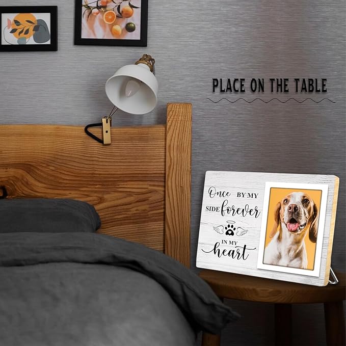 Pet Memorial Picture Frame, Cats or Dogs Wooden Picture Frame, Memorial Pets Loss Photo Frame, Pet Loss Sympathy Gift for Pet Owner, You Left Paw Prints on Our Heart Forever,4x6Inch Photo