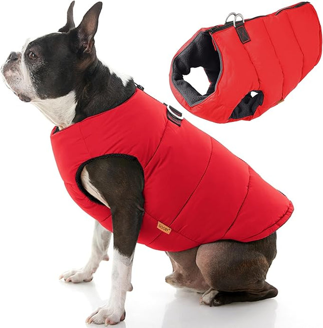 Gooby Padded Vest Dog Jacket - Solid Red, X-Large - Warm Zip Up Vest Fleece Jacket with Dual D Ring Leash Water Resistant for Small to Medium Dogs