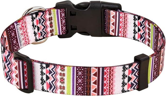 Dog Collar with Bohemia Floral Tribal Geometric Patterns - Soft Ethnic Style Collar Adjustable for Small Medium Large Dogs(Pink Bohemia,M)