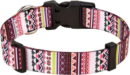 Dog Collar with Bohemia Floral Tribal Geometric Patterns - Soft Ethnic Style Collar Adjustable for Small Medium Large Dogs(Pink Bohemia,XS)