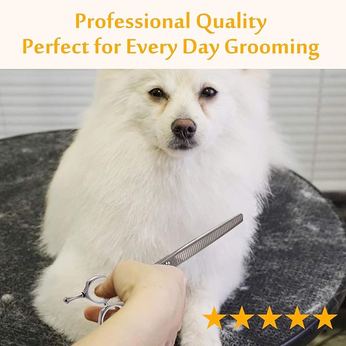 JASON 7" Dog Grooming Scissors, Combines Cutting, Thinning, Blending and Texturizing Features, Reversible Pet Trimming Shears, JP 440C (40-teeth, Silver)