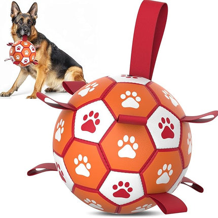Diman Dog Soccer Balls Toys: Dog Balls with Straps for Indoor Outdoor Play, Pet Toys Balls for Small Medium, Doggie Birthday Gift, Interactive Pet Toy for Tug of War (7 inch)