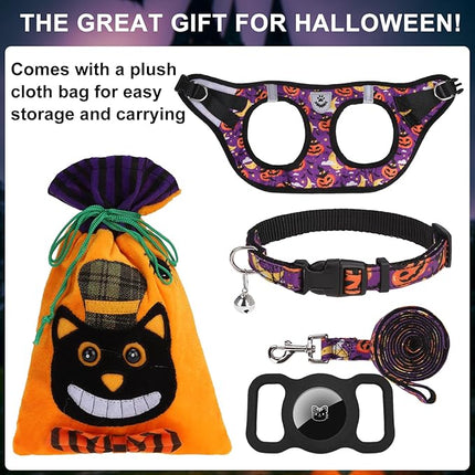 EXPAWLORER Halloween Puppy Harness - Dog Collar and Leash - Soft Mesh Padded Adjustable Step in Small Dog Vest Harness No Pull, Reflective Escape Proof for Outdoor Walking, Purple S