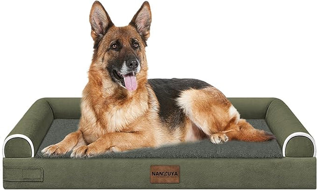 Large Dog Bed Orthopedic Washable: Extra Large Sized Beds for Jumbo Dogs Egg Crate Foam Sofa Couch Waterproof Removable Cover - Dark Green