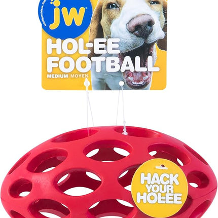 JW Pet Hol-ee Football Dog Toy Puzzle Ball, Natural Rubber, Medium (6.5 Inch Length), Colors May Vary