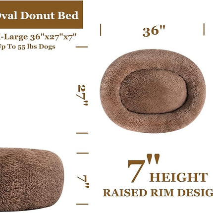 Coohom Oval Calming Donut Cuddler Dog Bed,Shag Faux Fur Cat Bed Washable Round Pillow Pet Bed(30"/36"/43'') for Small Medium Dogs (XL(36"x27"x7"), Camel)