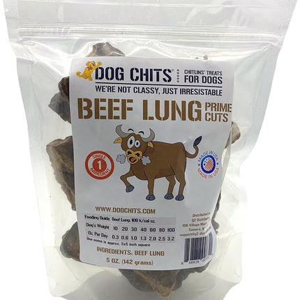 Dog Chits Beef Lung Fillets Dog and Puppy Treats - All Natural Grain and Chemical Free Training Chews - High Protein and Low Fat - Supports Dental Health - Made in The USA - Large 5 oz Bag