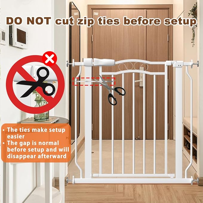 67.3-81.1" Extra Wide Baby Gate for Stairs No Drilling, 30" Tall Auto Close Press Mounted Dog Gates for Doorways, Adjustable Width Walk Through Long Gates for Kids or Pets, White