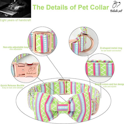 Easter Dog Collar with Bow Tie - Geometry Easter Bowtie Dog Collar Adjustable Heavy Duty Spring Easter Dog Collars for Small Medium Large Dogs L