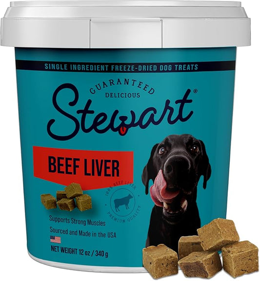 Stewart Single Ingredient Freeze Dried Raw Dog Treats, Beef Liver, 12 Ounce, Approx. 270 Pieces per Resealable Tub, Training Treats or Meal Topper, High Protein, Grain Free, Gluten Free