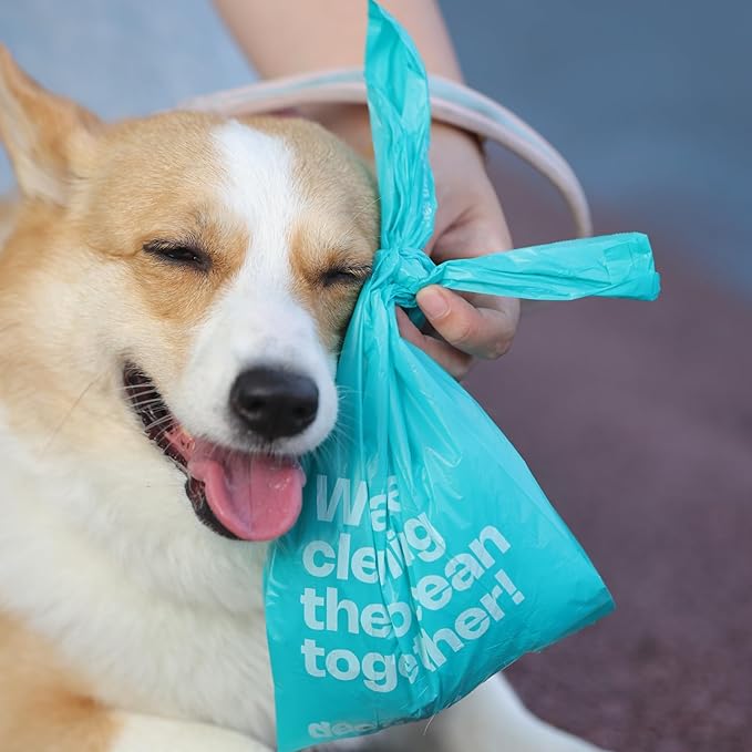 Dog Poop Bags with Handles 100% PCR from Ocean 12 Rolls 144 Counts Big Sizes Leak Proof and Extra Thick Waste Bags Refill Rolls for Walking Small Medium Large Dogs Cats Litter Unscented