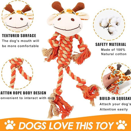 Rope Dog Toys to Keep Them Busy - Tug of War Dog Toys for Boredom Plush Interactive Squeaky Puppy Toys for Small Medium Large Dogs
