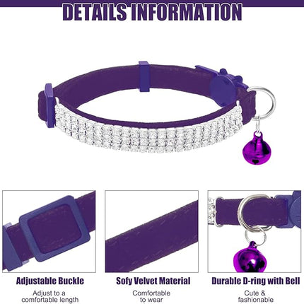 EXPAWLORER Soft Velvet Safe Cat Collars for Girl Cats -2 Pack Rhinestones Bling Diamante Adjustable Collars Breakaway- Chirstmas Cat Clollar Gifts with Bells for Boy Cats Kitty and Small Dogs