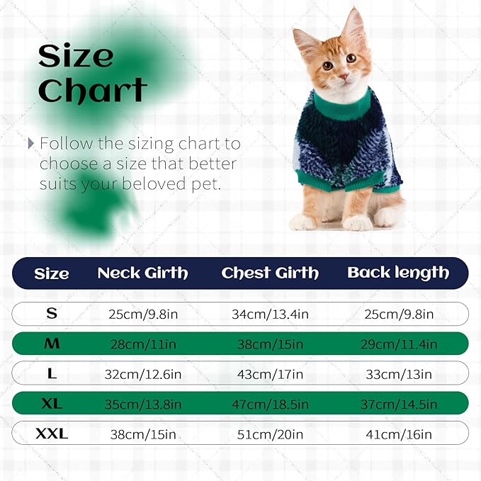 Cat Clothes -2 Legged Pullover Cat Sweater Soft Warm Pet Apparel Kitten Clothes for Kittens Only Elastic, Green XL
