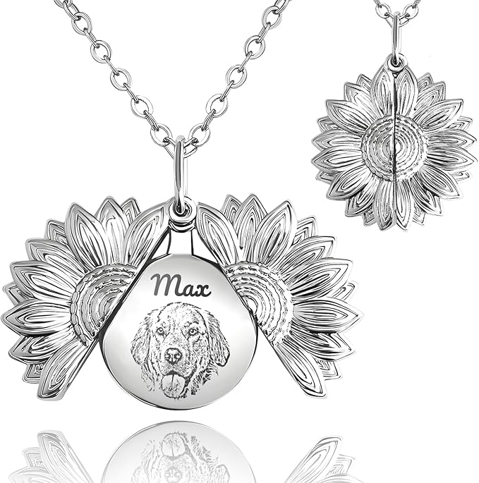 Personalized Pet Portrait Necklace Customized Pet Memorial Necklaces Dog Necklace for Women Custom Pets Necklaces Dog Memorial Jewelry for Cat Mom Dogs Dad (Silver-Silver)