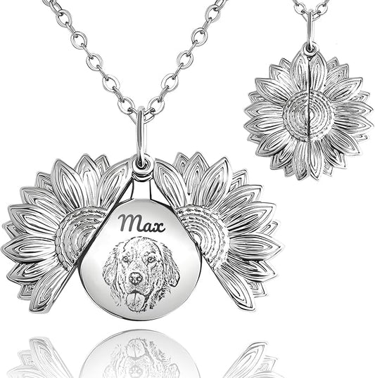 Personalized Pet Portrait Necklace Customized Pet Memorial Necklaces Dog Necklace for Women Custom Pets Necklaces Dog Memorial Jewelry for Cat Mom Dogs Dad (Silver-Silver)