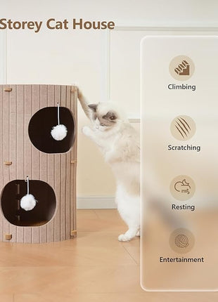 Cat House for Indoor Cats, 2-Storey Large Cat Bed Cave, Felt Covered Cats Tunnel Condo,23.6"