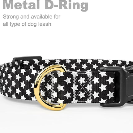 Rnivvi Dog Collar for Medium Dogs, Cute Heavy Duty Adjustable Puppy Collar with Quick Release Buckle for Boy Girl & Female, Pet Accessories for Walking Running, M Length 1" Width, Black Star