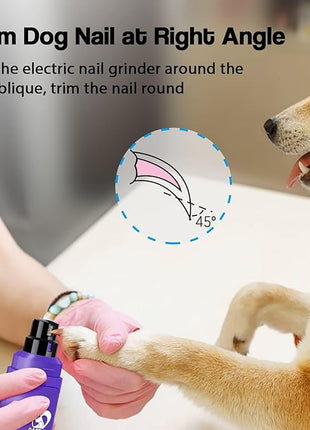 Casfuy Dog Nail Grinder Upgraded - Professional 2-Speed Electric Rechargeable Pet Nail Trimmer Painless Paws Grooming & Smoothing for Small Medium Large Dogs & Cats (Purple)
