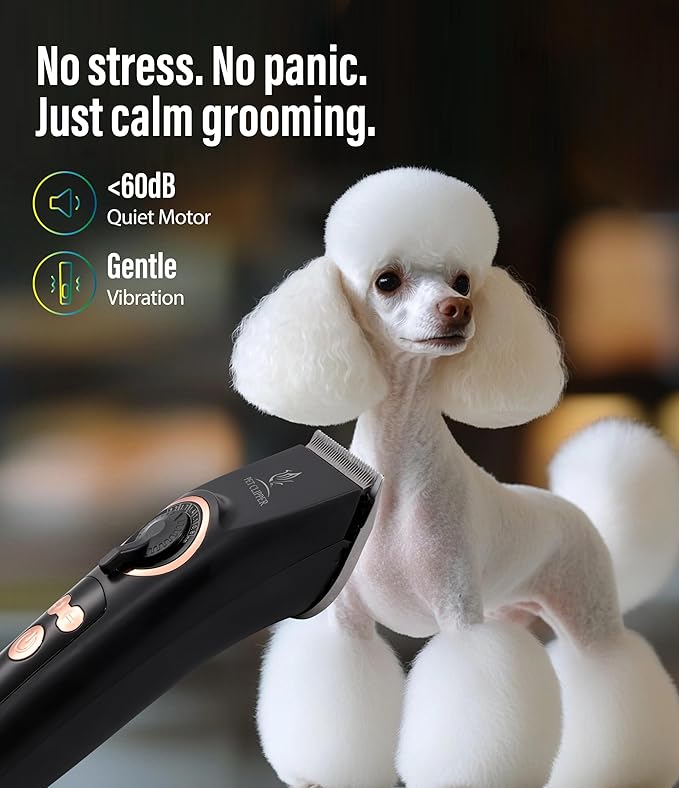 Professional Dog Grooming Clippers with 12H Runtime & Replaceable 440C Blade, 3-Speed Low Noise Electric Dog Shaver for Thick, Matted, Curly Hair, Cordless Clipper for Groomer & Home Use, Black