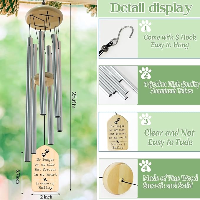 Dog Memorial Gifts for Loss of Dog, PEMIRSAYO Pet Memorial Wind Chime, Pet Memorial Gifts, Loss of Pet Sympathy Gift, Pet Remembrance Gift, Pet Loss Gifts, in Memory of Dog Cat
