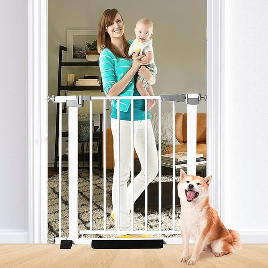 30 Inch Tall Cat & Dog Gate, Auto Close, Pressure Mounted, White, Alloy Steel, 29.92"-35.43" Wide, Baby & Pet Safety Gate