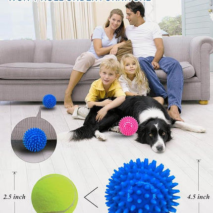 4.5” Heavy Duty Squeaky Dog Balls for Medium Large Dogs, Dog Toys for Aggressive Chewers, Spike Ball Toys for Clean Teeth and Training(2 Pack) (4.5" red and Blue)