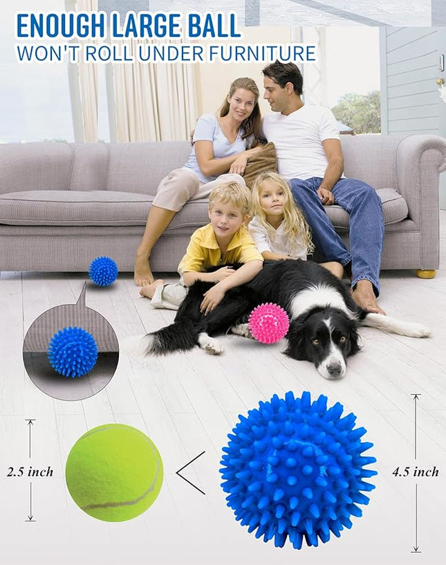 4.5” Heavy Duty Squeaky Dog Balls for Medium Large Dogs, Dog Toys for Aggressive Chewers, Spike Ball Toys for Clean Teeth and Training(2 Pack) (4.5" red and Blue)