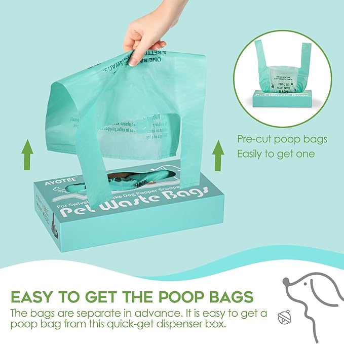 AYOTEE Pooper Scooper Bags Refill with EZ Tie Handle,100 Count, 38% Plant Based & 62% PE Heavy Duty Swivel Bin Pet Waste Bags for A&H, Cat Litter, Multi-Use, Large Unscented Dog Poop Bags