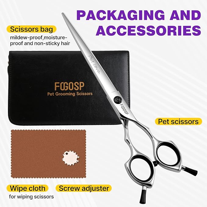 Straight Dog Grooming Scissors 7.5 in Professional Dog Hair Scissor Trimming Dogs Pet Cat Shears Japan 440C Symmetric Handle Light Weight for Cutting Body Leg Hairs(7.5)