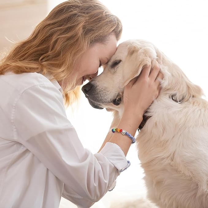 Pet Memorial Gifts for Dogs, Rainbow Bridge Bracelet for Dog Cat, Pet Sympathy Gift, 8MM Mixed Color Bead 7 Chakra Pet Memorial Bracelet for Women Men Who Loss of Pets, Dog Remembrance Gift