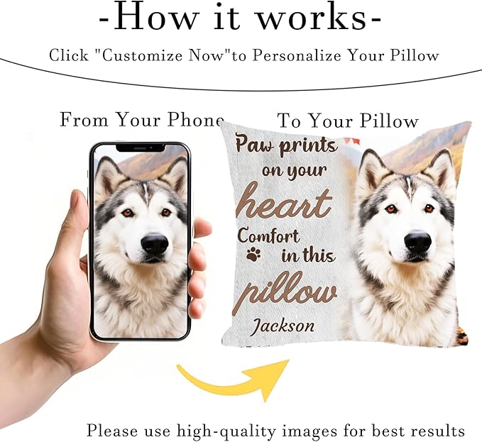 Custom Picture Pet Memorial Pillow, Personalized Dog Memorial Gifts for Loss of Dog, Sympathy Gift for Dog Bereavement & Remembrance Pillowcase (Style F)