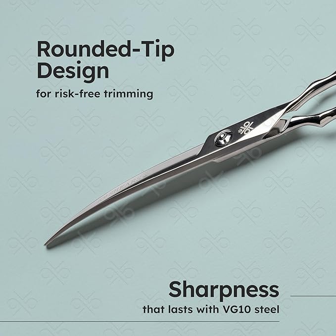7” Curved Dog Grooming Scissors｜VG10 Japanese Steel Professional Pet Grooming Shears for Cats & Dogs｜Face, Paws, Ears & Tail Precision Trimming｜Lightweight Ergonomic Handcrafted Design｜K9 Shears