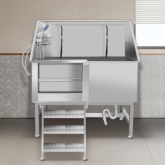 Professional Stainless Steel Dog Grooming Tub W/Soap Box, Faucet,Rich Accessory, Bathtub For Multiple Pets, Washing Sink For Home